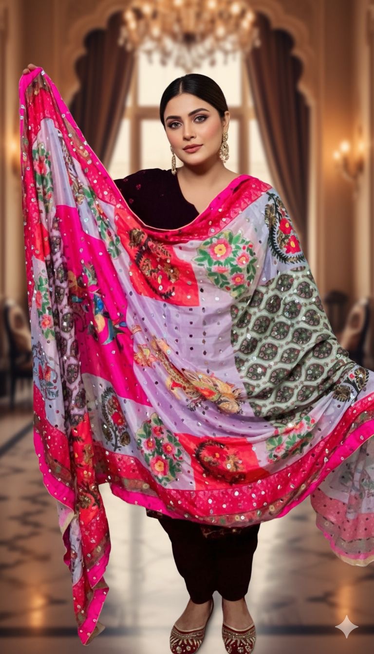 Silk mirror work Dupatta