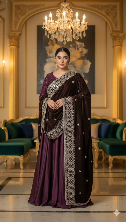 Velvet Embroidery Light weight shawl