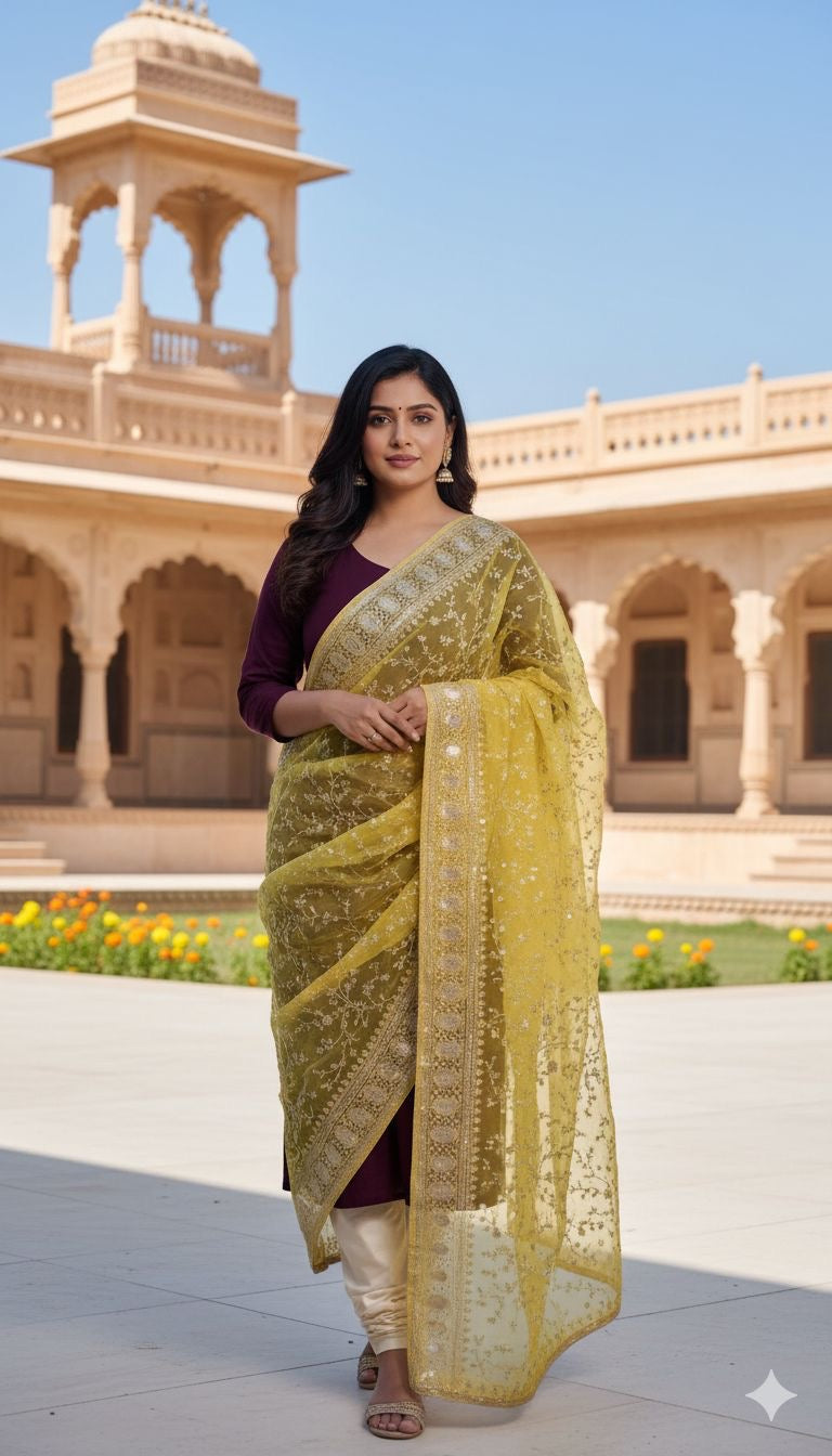 Heavy embroidery net Dupatta