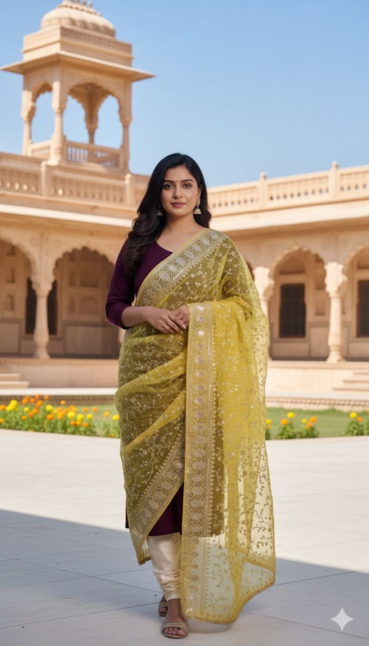 Heavy embroidery net Dupatta