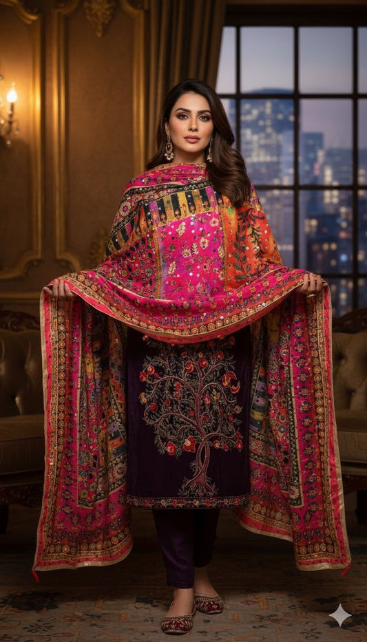 Silk mirror work Dupatta