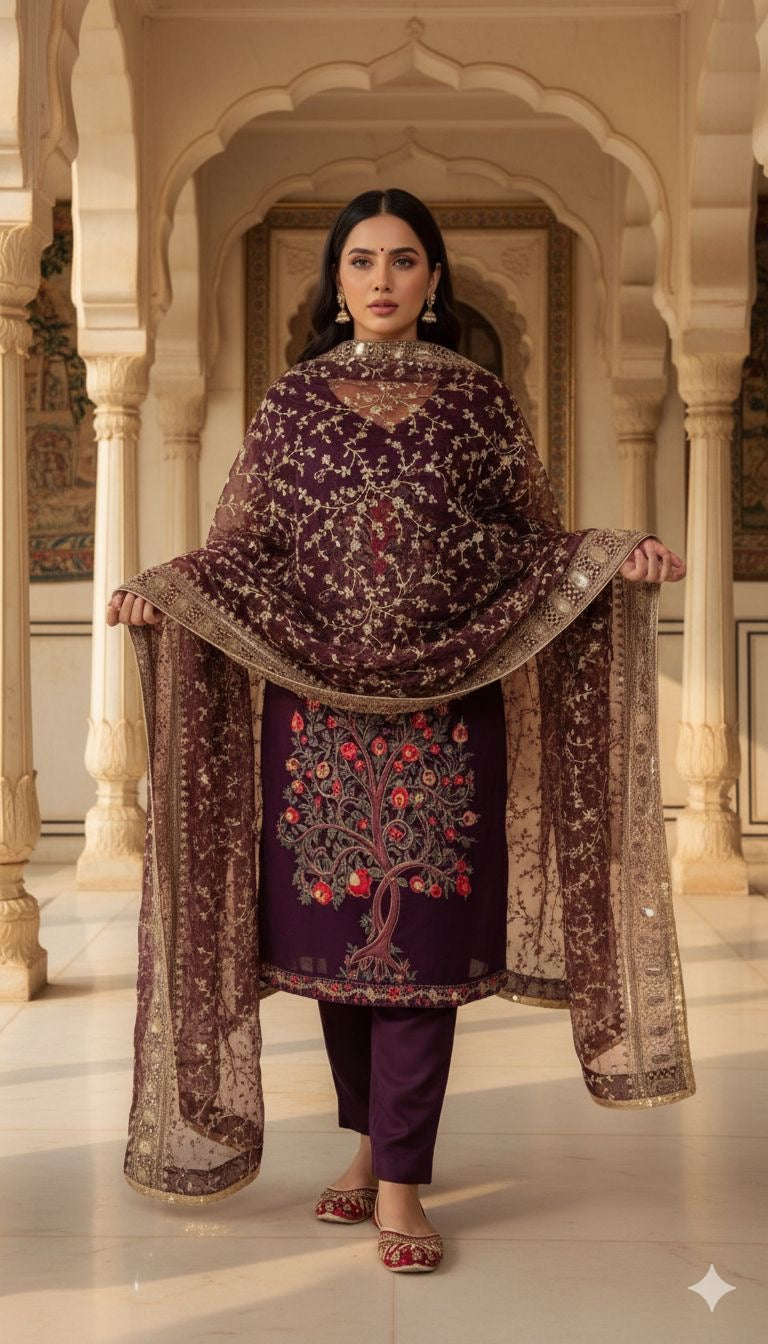 Heavy embroidery net Dupatta