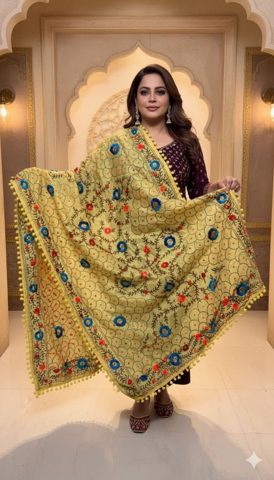 Phulkari pom pom Dupatta