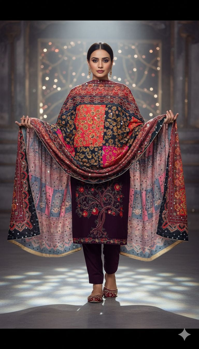 Silk mirror work Dupatta