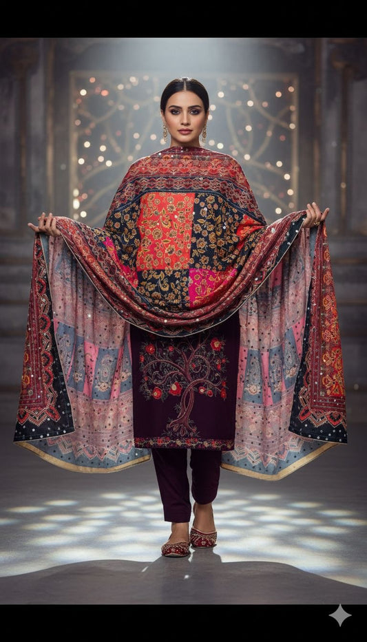 Silk mirror work Dupatta